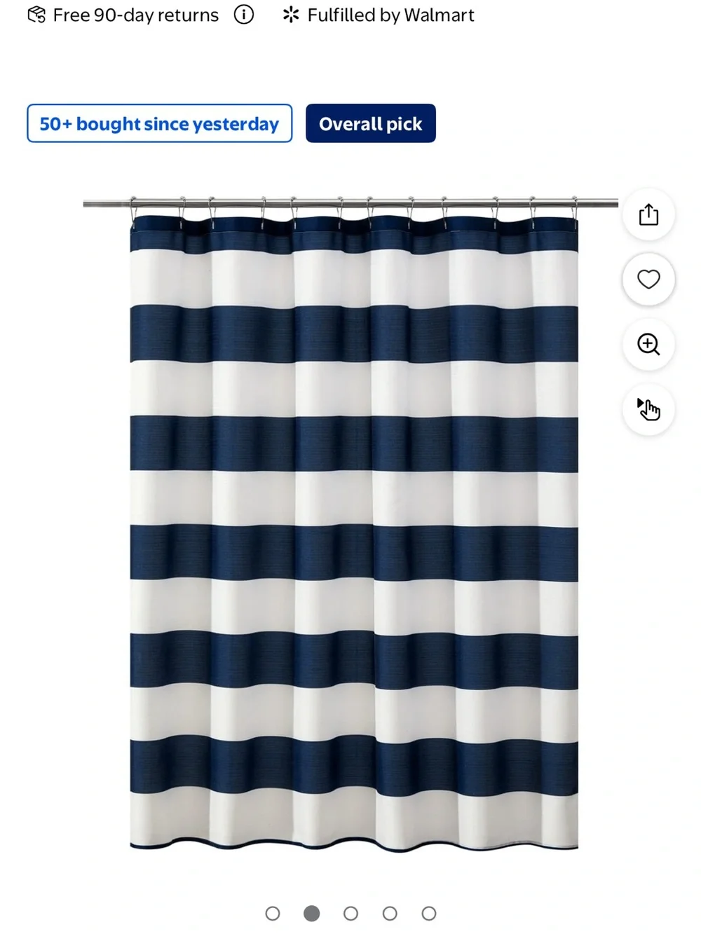 Navy and White Wide Stripe Shower Curtain